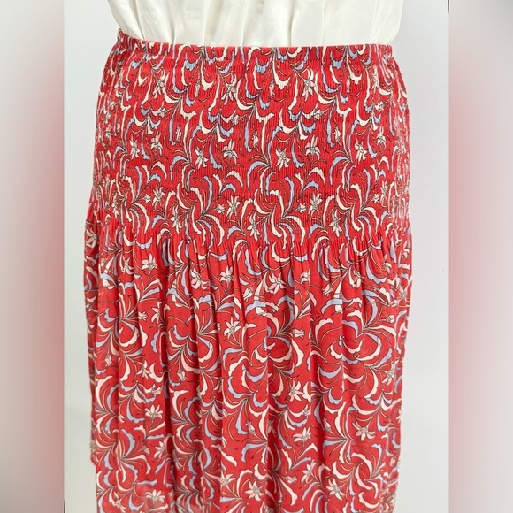 MAX STUDIO Cerise Red and White floral smocked waist skirt size M - Picture 4 of 14
